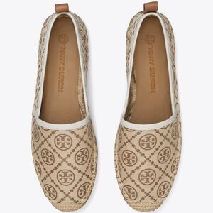 Tory Burch Beige and Brown Logo Espadrilles